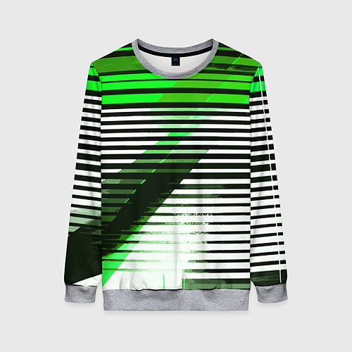 Женский свитшот Зелёно-чёрные полосы на белом фоне / 3D-Меланж – фото 1