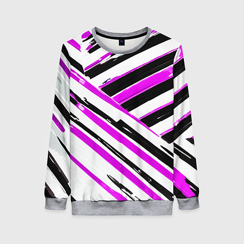 Женский свитшот Розово-чёрные полосы на белом фоне / 3D-Меланж – фото 1