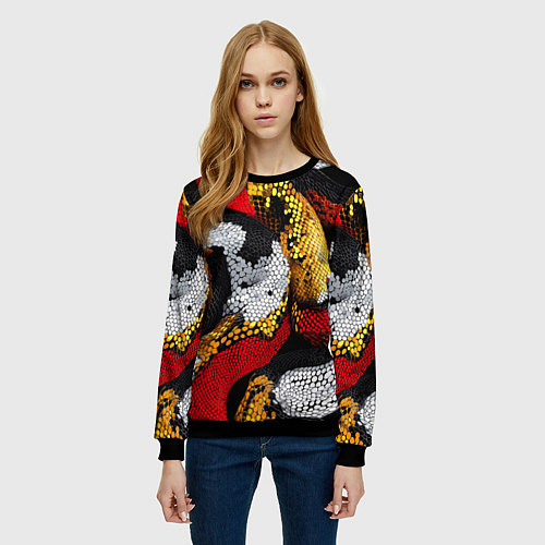 Женский свитшот Яркий змеиный паттерн / 3D-Черный – фото 3