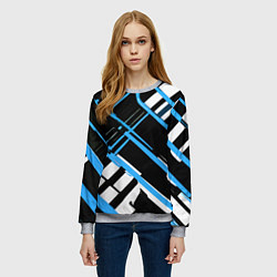 Свитшот женский Сине-белые линии на чёрном фоне, цвет: 3D-меланж — фото 2
