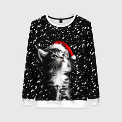 Свитшот женский Милый котенок - первый снег, цвет: 3D-белый