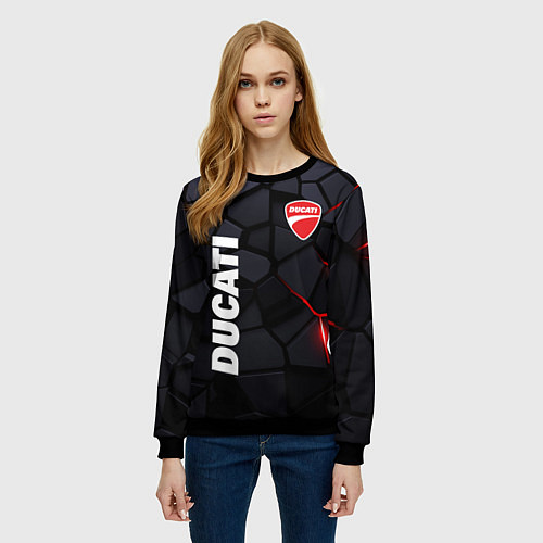 Женский свитшот Ducati - плиты с эффектом свечения / 3D-Черный – фото 3