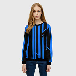 Свитшот женский Толстые синие полосы на чёрном фоне, цвет: 3D-черный — фото 2