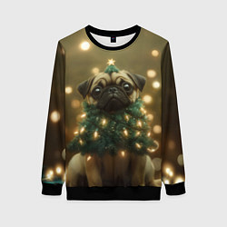 Женский свитшот Новогодний мопс - елка