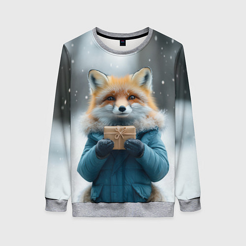 Женский свитшот Лисица с подарком / 3D-Меланж – фото 1