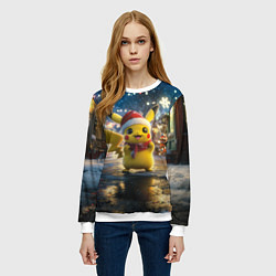 Свитшот женский Новогодний Пикачу, цвет: 3D-белый — фото 2