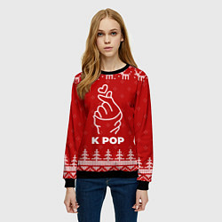 Свитшот женский Новогодний K Pop с оленями, цвет: 3D-черный — фото 2