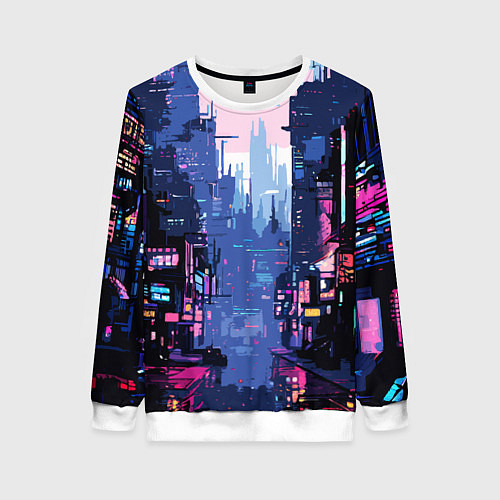 Женский свитшот Киберпанк город розовый / 3D-Белый – фото 1