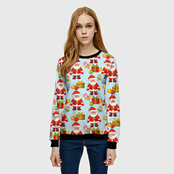 Свитшот женский Новогодний паттерн с Сантой и подарками, цвет: 3D-черный — фото 2