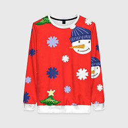 Женский свитшот Новогодний узор со снеговиком и снежинками