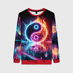 Свитшот женский Инь янь - неоновый космос, цвет: 3D-красный
