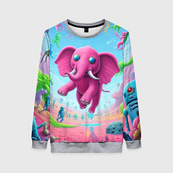 Женский свитшот Парящий в воздухе розовый слон - сюрреализм