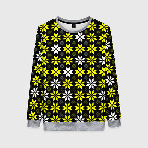 Женский свитшот Жёлто-белые звёзды на чёрном фоне / 3D-Меланж – фото 1