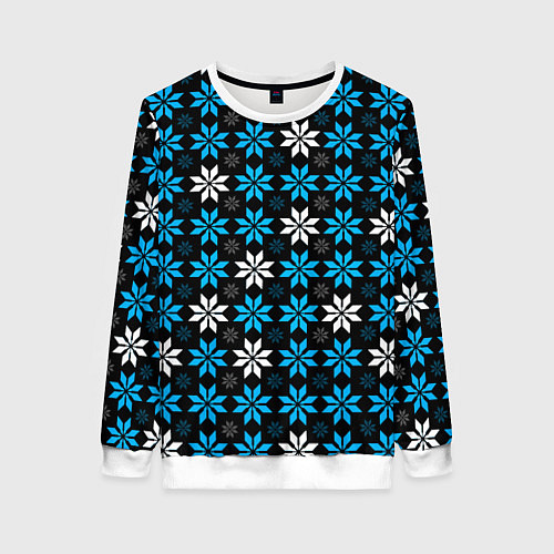 Женский свитшот Бело-голубые звёзды на чёрном фоне / 3D-Белый – фото 1