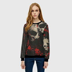 Свитшот женский Силуэты черепов на гранжевом фоне, цвет: 3D-черный — фото 2