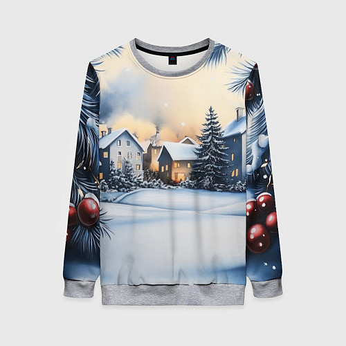 Женский свитшот Зимний снежный двор / 3D-Меланж – фото 1