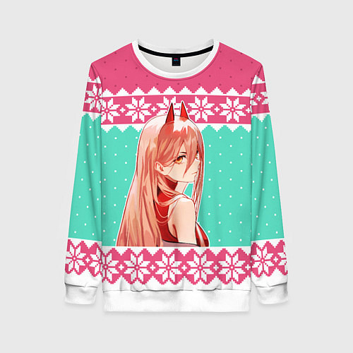 Женский свитшот Новогодний свитер Пауэр из Человек-бензопила / 3D-Белый – фото 1