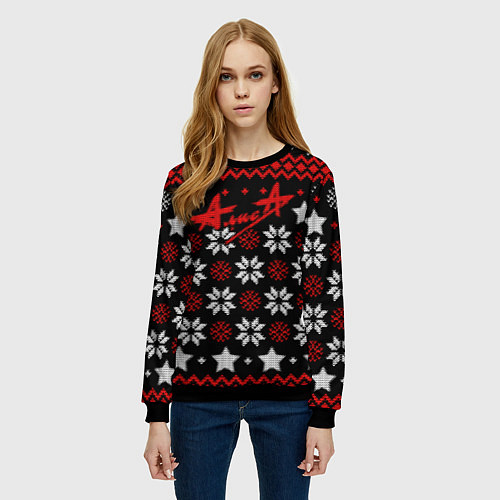 Женский свитшот Алиса новогодний свитер / 3D-Черный – фото 3