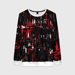 Женский свитшот Бело-красная тревожная абстракция на чёрном фоне
