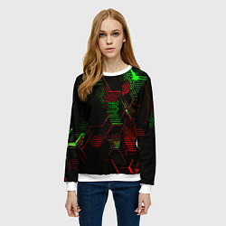 Свитшот женский Красно-зелёные точки и линии на чёрном фоне, цвет: 3D-белый — фото 2