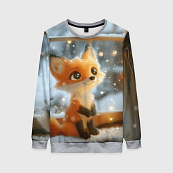 Свитшот женский Лисица у новогоднего окна, цвет: 3D-меланж