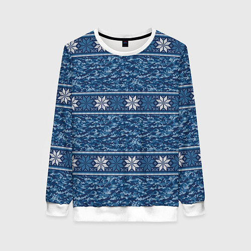 Женский свитшот Милитари снежинки / 3D-Белый – фото 1