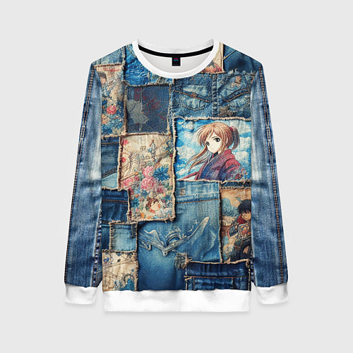 Женский свитшот Аниме влюбленные на пэчворк / 3D-Белый – фото 1