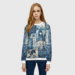 Свитшот женский Персонажи аниме на пэчворк, цвет: 3D-белый — фото 2