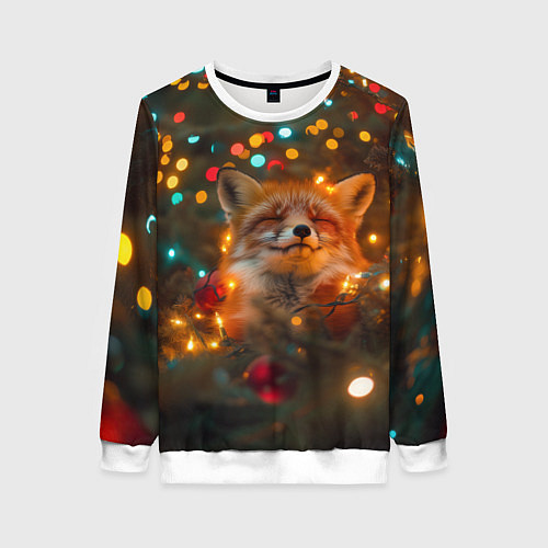 Женский свитшот Рыжая лисица в огоньках / 3D-Белый – фото 1
