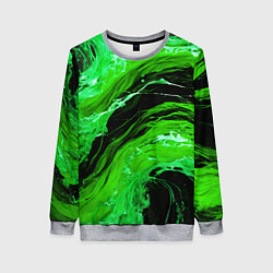 Женский свитшот Зелёные брызги на чёрном фоне