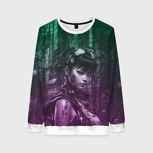 Женский свитшот Азиатская девушка-андроид / 3D-Белый – фото 1