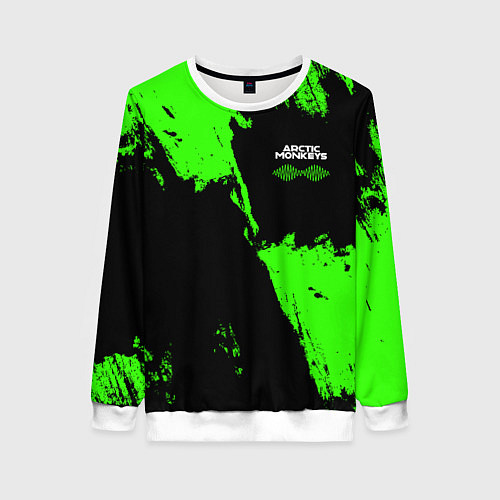 Женский свитшот Arctic Monkeys - Зеленые брызги / 3D-Белый – фото 1