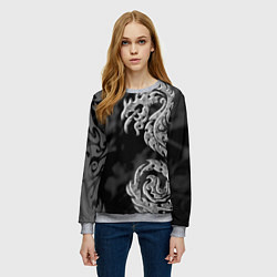 Свитшот женский Серый дракон трайбл, цвет: 3D-меланж — фото 2