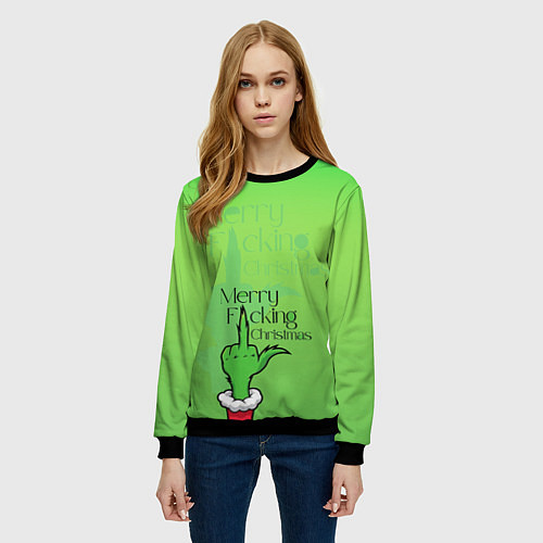 Женский свитшот Гринч merry fucking christmas / 3D-Черный – фото 3