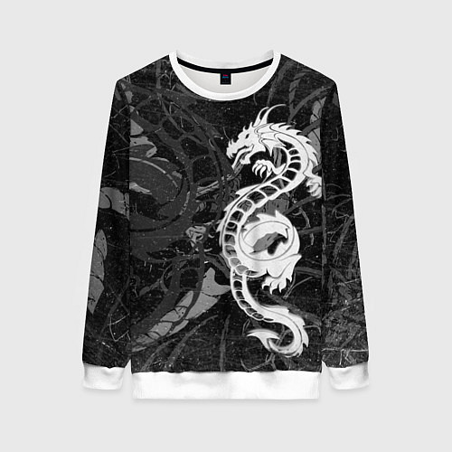 Женский свитшот Белый трайбл дракон / 3D-Белый – фото 1