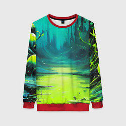 Свитшот женский Зелёная кислотная абстракция, цвет: 3D-красный