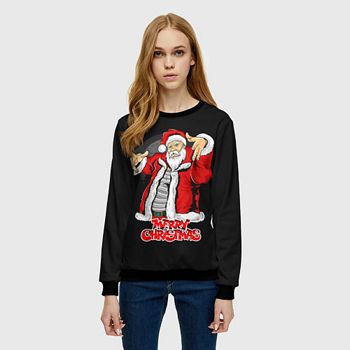 Женский свитшот Дед мороз веселый / 3D-Черный – фото 3