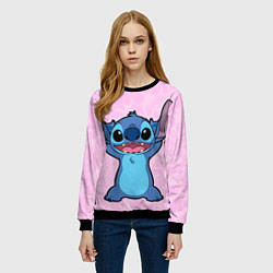 Свитшот женский Stitch on a pink background, цвет: 3D-черный — фото 2