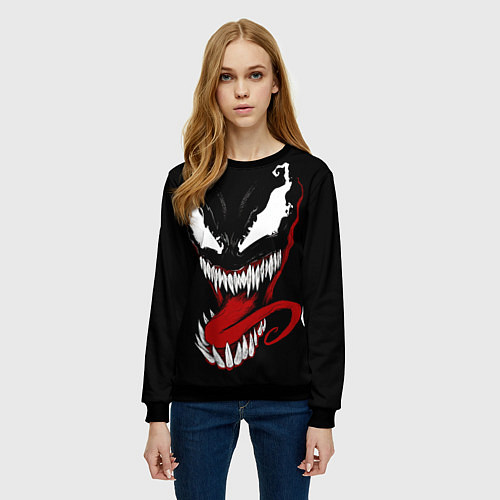 Женский свитшот Морда Венома с языком / 3D-Черный – фото 3