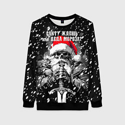 Женский свитшот Средневековый воин скелет в шапке Санты