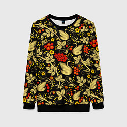 Свитшот женский Русская роспись - позолота с лебедями, цвет: 3D-черный