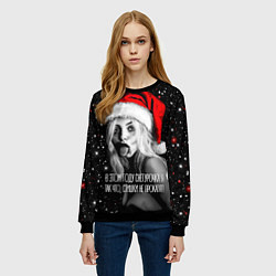 Свитшот женский Блондинка в шапке Деда Мороза, цвет: 3D-черный — фото 2