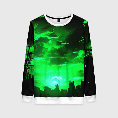 Женский свитшот Кислотный зелёный закат / 3D-Белый – фото 1