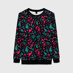 Свитшот женский Синие красные треугольники на черном фоне, цвет: 3D-черный