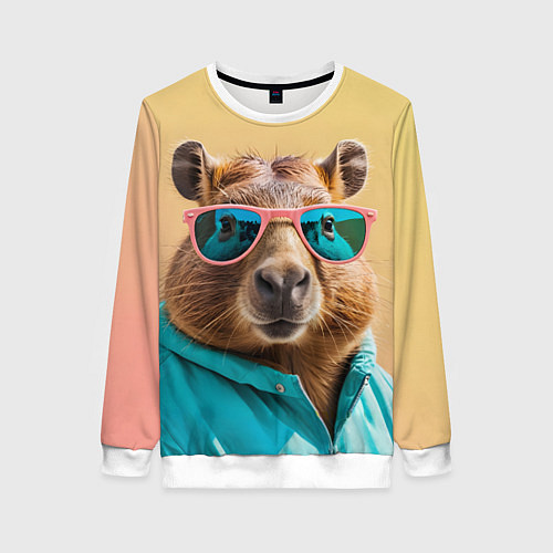 Женский свитшот Модная капибара в отпуске / 3D-Белый – фото 1