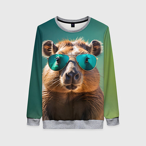 Женский свитшот Капибара на зеленом фоне / 3D-Меланж – фото 1