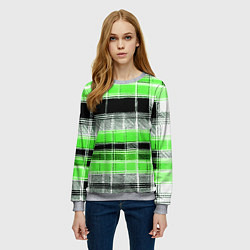 Свитшот женский Белые полосы на чёрно-зелёном фоне, цвет: 3D-меланж — фото 2