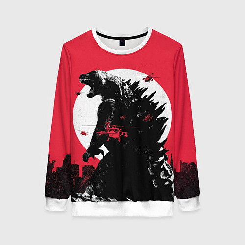 Женский свитшот Godzilla destroys the city / 3D-Белый – фото 1