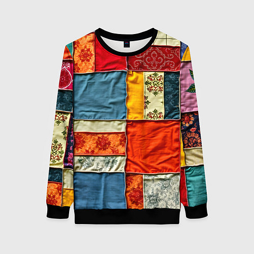 Женский свитшот Пэчворк из ярких тканей / 3D-Черный – фото 1