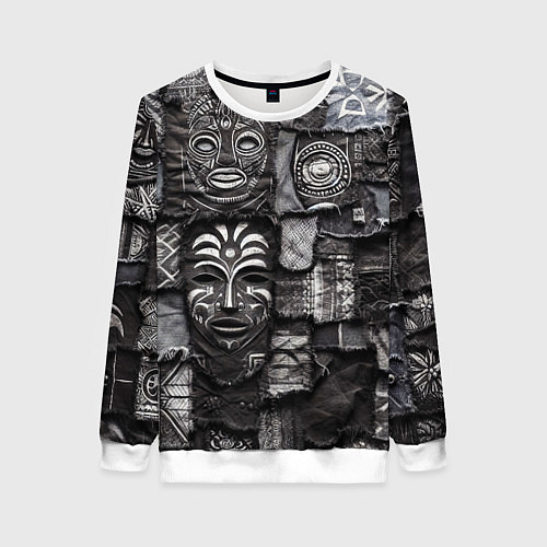 Женский свитшот Пэчворк с африканскими масками / 3D-Белый – фото 1